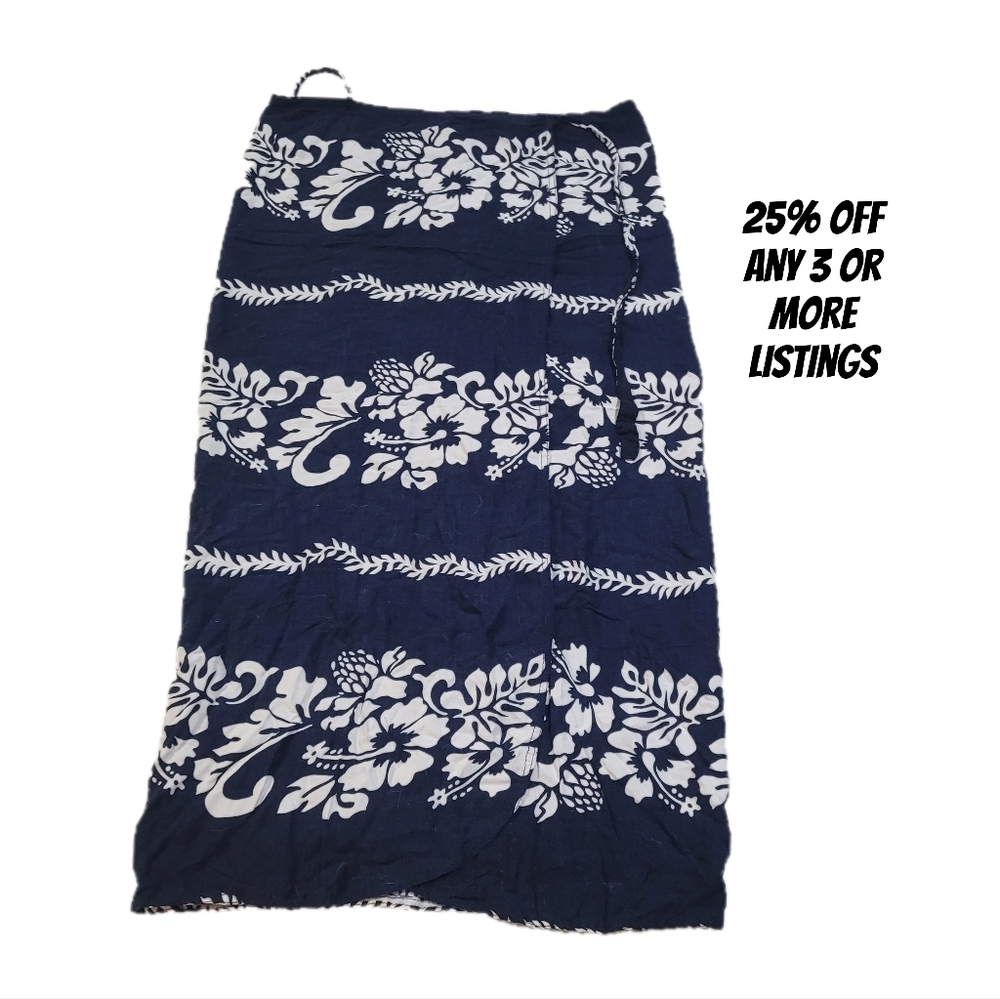 Floral Maxi Skirt One Size Wrap Cover Up Dress Graphic Print Tropical Navy White